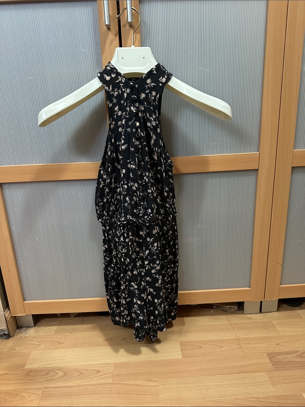 mahina Black Floral button front Halter Tie-Waist Jumpsuit tie back small